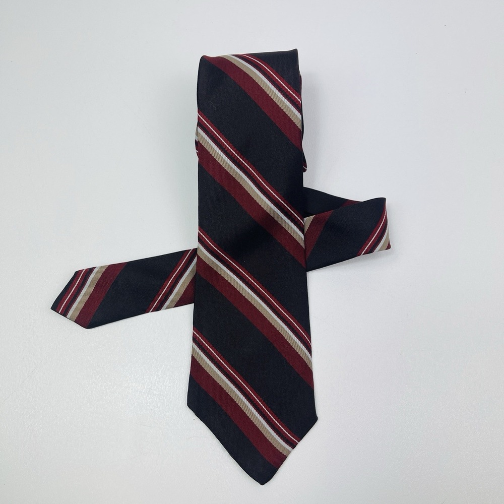 Vintage Unbranded Brown Tan Red Striped Mens Tie Polyester Blend